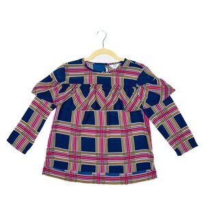 Crown and Ivy Petite Plaid Blouse 3/4 Sleeve Ruffle Size PP (XS)